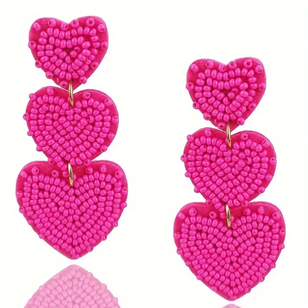Three Heart Pink Dangle Earrings